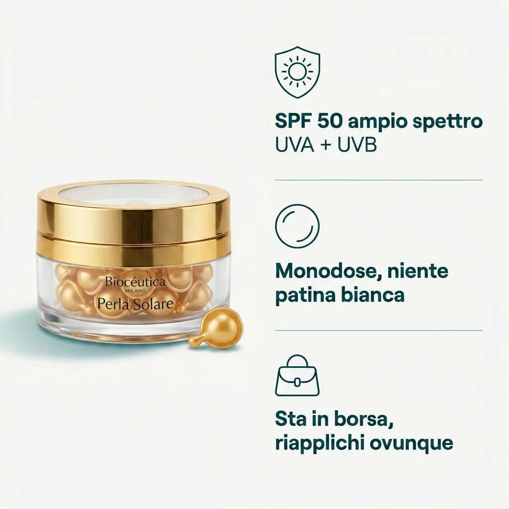 SPF 50 ampio spettro, monodose, sta in borsa