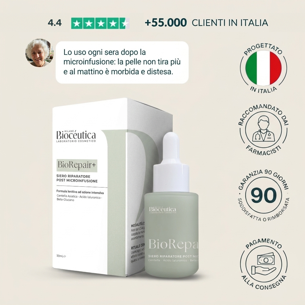 BioRepair+ siero riparatore post microinfusione, flacone e confezione