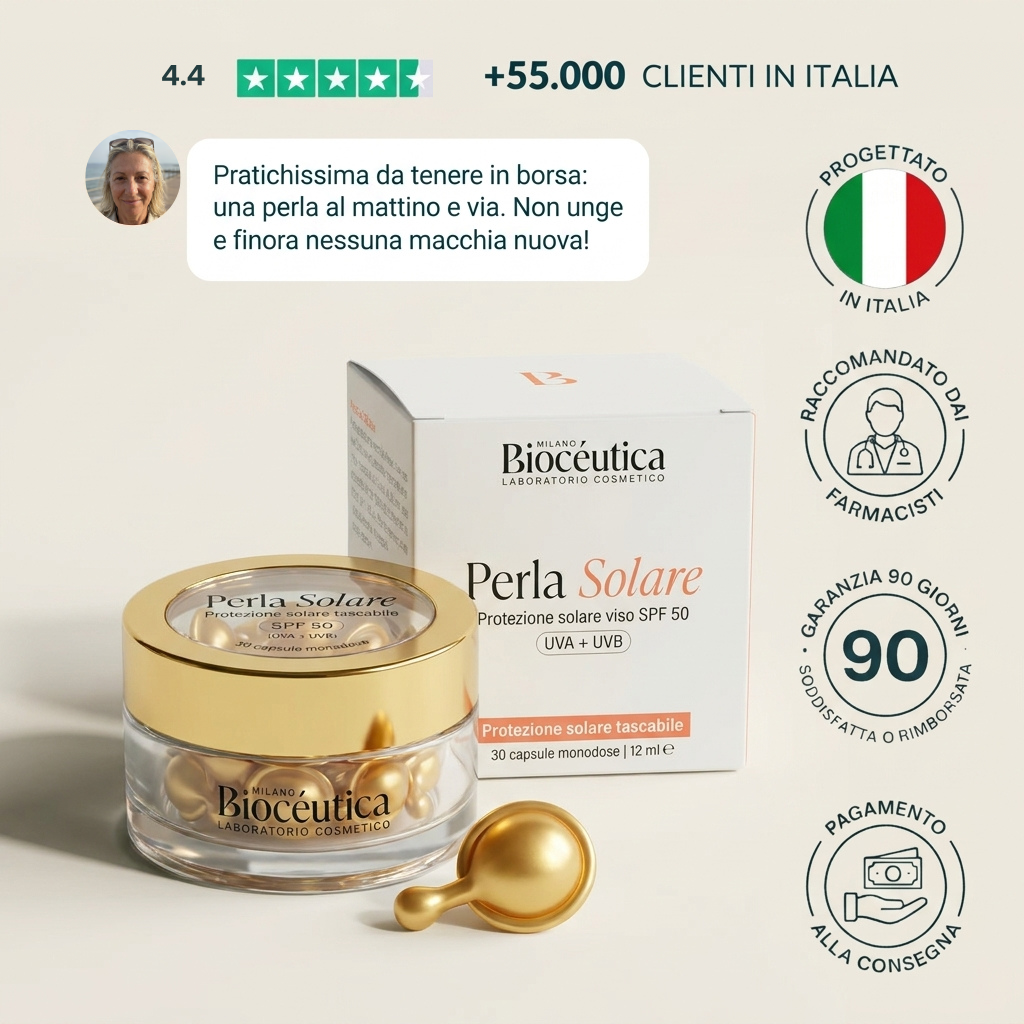 Perla Solare protezione solare viso SPF 50, barattolo e confezione